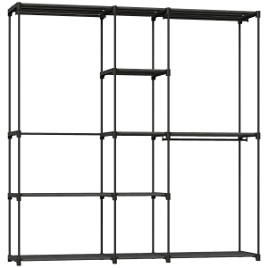 HOMCOM Open kledingkast, 4-laags kledingrek met 2 hangvakken voor woonkamer, 182 x 43 x 185 cm, Zwart