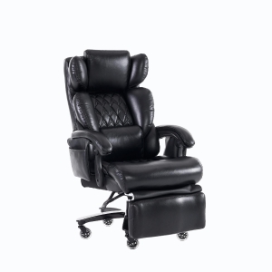Chefsessel mit Massage- und Heizfunktion, Ergonomischer Bürostuhl mit Kunst-Leder, ausziehbare Fußstütze, 88 x 70 x 112,5 cm, Schwarz