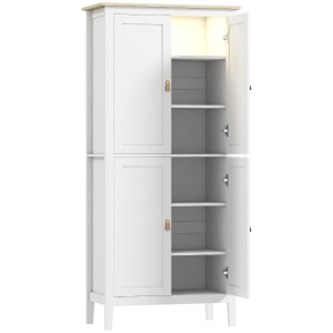 HOMCOM Hoher Küchenschrank 177 cm, Küchenschrank mit LED-Licht, 3-farbig dimmbar, verstellbare Einlegeböden, Weiß