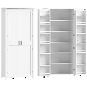 HOMCOM Móvel de Cozinha Moderno: Rodízios, 2 Portas, 14 Compartimentos, Cor Branco.