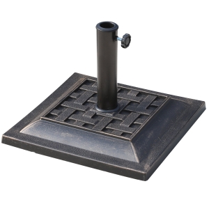 Outsunny 9kg Square Garden Parasol Base Holder - Resin Outdoor Market Umbrella Stand with Adjustable Coupler, Bronze