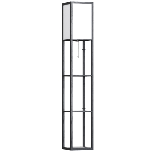 HOMCOM Lampada da Terra Piantana 40W con 3 Scaffale, Attacco E27, Lampada da Pavimento Moderno con Paralume in Plastica, Soggiorno, Salotto, Camera da Letto, Studio, Ufficio, 26x26x160cm, Nero