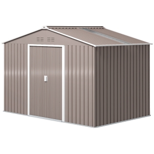 Outsunny Abri de jardin 5,4 m² 2,77 x 1,95 x 1,92 m kit de fondation porte coulissante ventilations tôle acier, gris clair