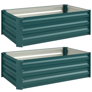 Outsunny Set of Two 100 x 60cm Steel Planter Boxes -Green