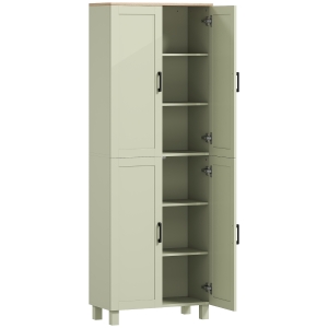 HOMCOM Freestanding Kitchen Cupboard, 4-Door Storage Cabinet with Adjustable Shelves, Modern Kitchen Pantry, 170cm, Green
