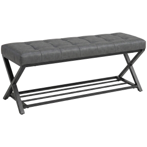 Homcom Banco para Zapatos, Banco de entrada con Acolchado de Cuero Sintético, 112X37X47 cm, Gris Oscuro