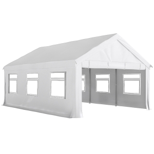 Outsunny Pavilion de Grădină 4x6 m cu Pereți Laterali, 6 Ferestre și Dublă Intrare, din Oțel Galvanizat, Alb