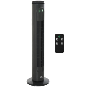HOMCOM Ventoinha de Torre Silenciosa com Comando à Distância 3 Velocidades 3 Modos Temporizador 10H Oscilação 70° Cinzento Escuro