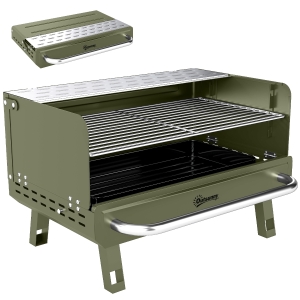 Outsunny Barbacoa de Carbón Plegable 52x37x31,8 cm con Rejilla Ajustable Estante Lateral Plegable y Bandeja Extraíble Verde
