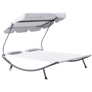 Outsunny Lettino Matrimoniale 2 Posti Parasole Regolabile da Esterno e Giardino 200x175 x134cm Crema