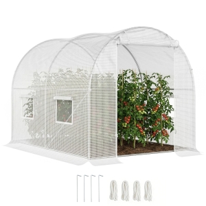Outsunny Serre de Jardin Tunnel 6 m² 3L x 2l x 1,9H m Acier galvanisé renforcé diamètre 2,4 cm + PE Haute densité fenêtres Porte Blanc