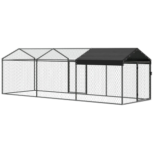 PawHut Enclos Poulailler Extérieur, Couverture Imperméable, 2 Portes Latérales, pour 3-5 Poules, 3x1x1m, Acier, Noir