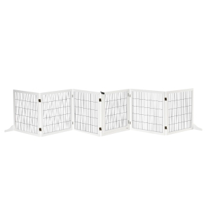 PawHut Barrera de Seguridad para Perros Plegable de Madera para Escaleras y Puertas con Soporte de Pie 432x36x70 cm Blanco