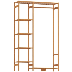 HOMCOM Kleiderständer Garderobenständer mit Kleiderstange, Schuhablag, Regal, Garderobe aus Bambus Naturholz