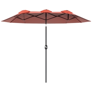 Outsunny Sonnenschirm, Gartenschirm, neigbar, mit Handkurbel, Winddach, Polyester+Stahl, Weinrot, 295 x 152 cm