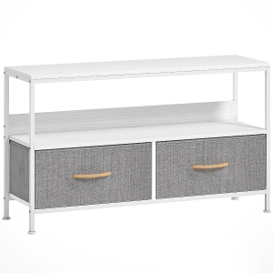 HOMCOM Mueble de TV con Estante y 2 Cajones de Tela Plegables para Televisores hasta 47 Pulgadas Largo de 98 cm Blanco y Gris