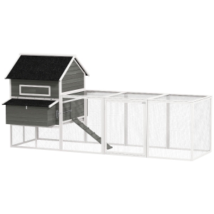 PawHut Gallinero Madera Grande Exterior con 2 Nidos Corral Techo Asfáltico Bandeja Extraíble Rampa 347x160x150 cm Gris Oscuro