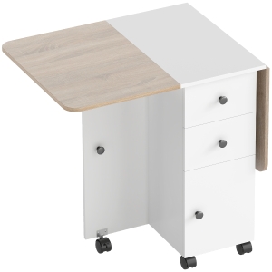 HOMCOM Multi-Storage Six-Person Drop Leaf Dining Table -  Oak and White