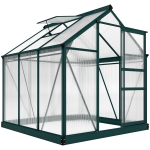 Outsunny Invernadero de Jardín 2x2 m Policarbonato y Aluminio Vivero Casero con Tragaluz Protección UV30 y Base 3,65 m² para Macetas Cultivo Plantas Flores Transparente