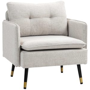 HOMCOM Fauteuil scandinave dossier capitonné avec passepoil en tissu 76 x 68 x 80 cm crème et pieds en métal noir et doré
