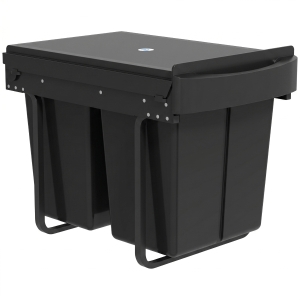 HOMCOM Lixeira sob pia deslizante, lixeira para tri seletivo, 2 x 20L, baldes internos removíveis, 52 x 33,5 x 41 cm, preto