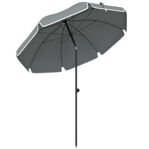 Outsunny Umbrelă de Plajă Reglabilă cu Ancoră pentru Nisip și Geantă de Transport, Ø150x185 cm, Gri Închis