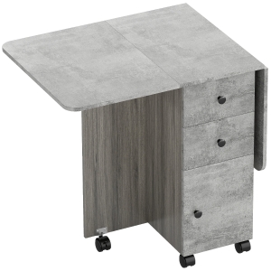 HOMCOM Mesa Plegable de Comedor con Ruedas Alas Abatibles 2 Cajones y Armario Hasta 6 Personas 120x60x76,5 cm Gris