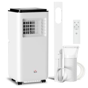HOMCOM Aer condiționat portabil 750W cu 5 moduri și 2 viteze, din ABS și oțel, 33x28x70,4 cm, alb