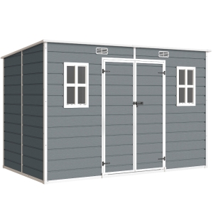 Outsunny Depozit pentru Unelte cu 2 Intrări, Ferestre și Orificii de Aerisire, din PP și Aluminiu, 303x183x184 cm, Gri