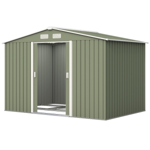 Outsunny Abri de jardin 5,4 m² 2,77 x 1,95 x 1,92 m kit de fondation porte coulissante ventilations acier galvanisé, vert clair