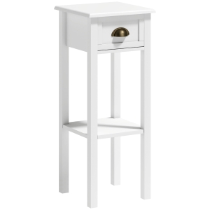 HOMCOM Mesa Auxiliar Moderna, Mesa Auxiliar para Sofá, con Cajón y Estante, Mesita de Noche para Salón, Dormitorio, 30x30x75 cm, Blanco