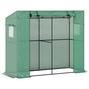 Outsunny Mini-Gewächshaus, Anlehn-Gewächshaus mit Rolltür und Netzfenstern, UV-beständig, für Blumen, Setzlinge, Pflanzen, Grün