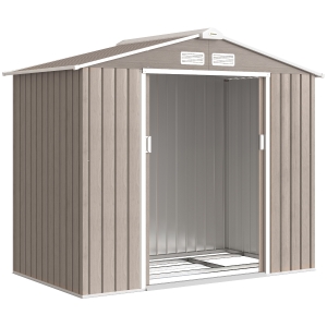 Outsunny Căsuță de Grădină din Metal cu Guri de Aerisire și Uși Duble Culisante, 2,1x1,3m, Maro Deschis