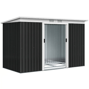Outsunny Abrigo de Jardim 280x130x172cm Abrigo de Exterior de Aço Galvanizado com Porta Corredeira e Ventilações Cinza Escuro