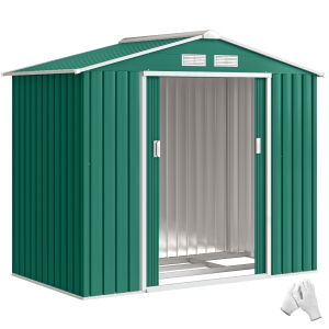 Outsunny Abri de Jardin 2,42 m² - Remise pour Outils avec kit de fondation - cabanon Porte verrouillable - dim. 213L x 130l x 185H cm - tôle d'acier Vert