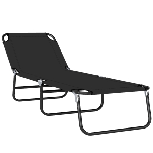 Outsunny Foldable Sun Lounger with 5-Position Adjustable Backrest, Outdoor Portable Recliner Chaise Lounge Chair with Breathable Mesh Fabric, Black
