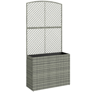 Outsunny Rattan Planter with Trellis, Raised Beds for Garden with Liner for Climbing Plants Vegetables Flowers, Dark Grey