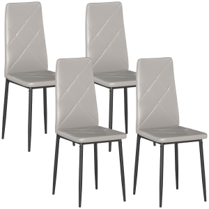 HOMCOM Set de 4 Scaune de Dining cu Spătar Înalt din Imitație de Piele și Oțel, 41x50x97cm, Gri