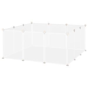 PawHut Valla para Mascotas, Jaula Modular, Recinto Interior de Plástico Transparente con 12 Paneles, 24 Conectores, para Cobayas, 105x105x45 cm, Blanco