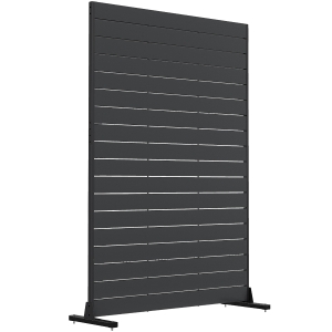 Outsunny Biombo de 6 Painéis em HDPE 120x174 cm Separador de Ambientes com Suporte Aspeto de Veios de Madeira Preto