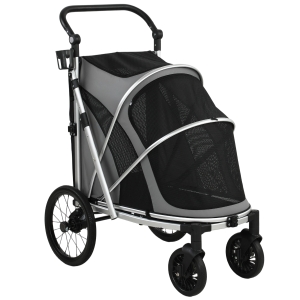PawHut Dog Stroller, Easy Folding Pet Stroller for Small and Medium Dogs with Shock Absorption, Maximum Load 20 kg, Grey