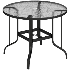 Outsunny Tempered Glass Top Round Outdoor Dining Table with Parasol Hole, 96.5 x 96.5 x 71 cm