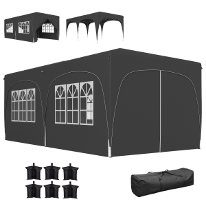 Outsunny Tonnelle pliante 3 x 6m Pop Up, UPF50+ Hauteur ajustable, avec sac de transport et sacs de sable, gris foncé