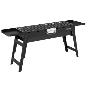 Outsunny Portable BBQ Grill, Foldable Charcoal Grill for Camping and Picnics with 2 Side Shelves and Handle, Black