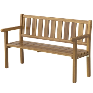 Outsunny Bancă de Grădină pentru 2 Persoane, Bancă de Exterior cu Lamele din Lemn de Molid, Stil Country, Bancă pentru Terasă, Patio și Curte, 150x57x93 cm, Culoare Teak