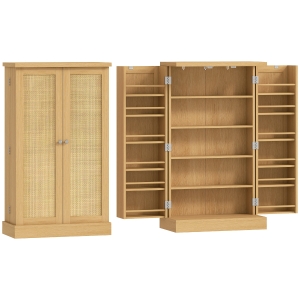 HOMCOM Armário de cozinha em rattan 104 cm com 5 prateleiras, 12 compartimentos para temperos e prateleiras ajustáveis, natural