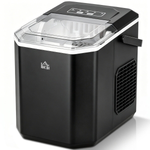HOMCOM Macchina del Ghiaccio Autopulente da 9 Cubetti in 6-13 Minuti, in PP e Rame, 22.2x29.4x29 cm, Nera