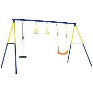 AIYAPLAY Columpio Infantil 3 en 1 Columpio Clásico y de Pie y Aros de Gimnasia Carga 150 kg para Niños de 3 a 8 Años Multicolor