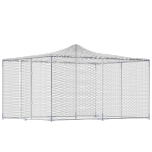 PawHut Gallinero para Exterior Grande 4x3x1,97 m 12 m² Gallinero de Acero Galvanizado con Puerta con Doble Cierre Plata