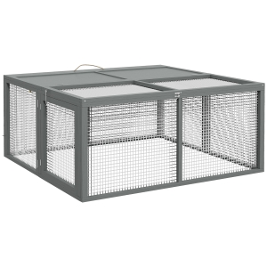PawHut Kleintierkäfig, Kaninchenstall, aufklappbares Dach, Tannenholz, 110 x 105 x 50 cm, Grau